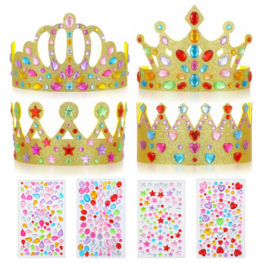 Classicseali 8PCS Paper Crown, DIY Birthday Gold Paper Crowns, Prince Crown for Boys, with Gem Stickers, for School, Baby Shower, Wedding, Graduation Party, Craft Decoration