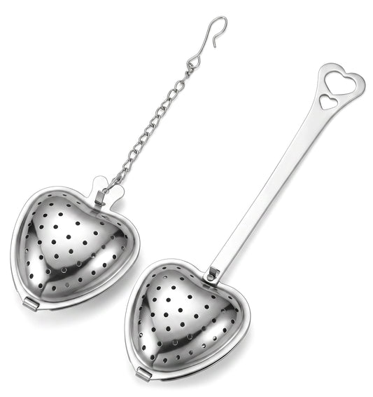 2 Pcs Heart Shaped Tea Strainers Spoon, Stainless Steel Fine Mesh Infuser Spoons with Long Handle, Loose Tea Steeper & Diffuser, Easy Clean Tea Strainers for Kitchen