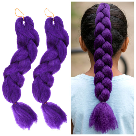2 Pcs Purple Synthetic Fiber Box Braids, 24 Inch Clip in Ponytail for Cosplay Halloween Costume (61 cm, Purple)