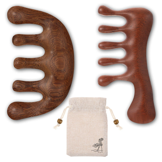 Oruola 2pcs Wooden Scalp Massage Comb,Wooden Scalp Massager,Woodens Wide Tooth Hair Comb Head for Head & Body Massages, No Static, Gua Sha Therapy, Stress Relief Hair Care for Men & Women
