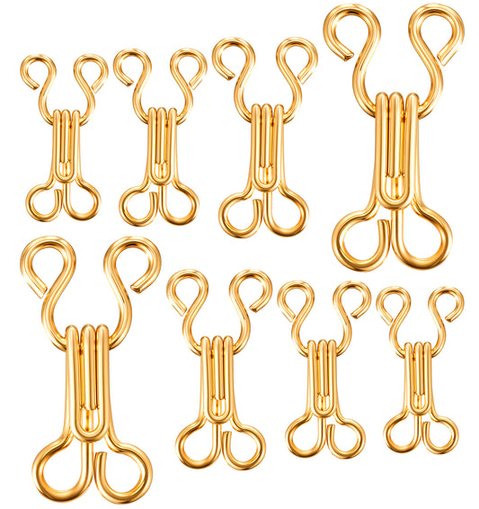 80pairs Hook and Eye Sewing, Stainless Steel Sewing Hooks and Eyes Closure, 4 Sizes Gold for Bra Clothing Trousers Skirt