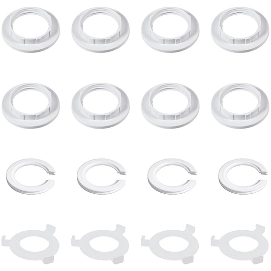 Guduling 16-Pack Lampshade Ring,White Lamp Shade Adapter Ring,3 Sizes Lamp Shade Reducer Rings E27 to E14 Adapter, Universal Converter Washers for Secure Light Shades Mounting