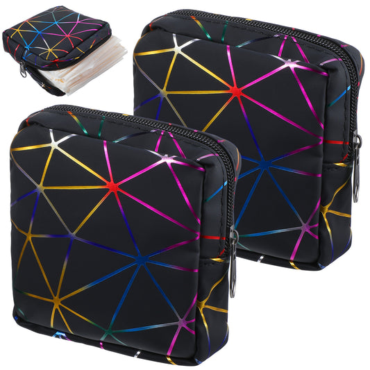 Guduling 2 Pcs Period Pouch,Colourful Striped Period Bags for Teenage Girls,Waterproof LeatherPortable Leather Waterproof Sanitary Towel Holder for Pads with Zipper,Bright & Portable for Travel, Gym
