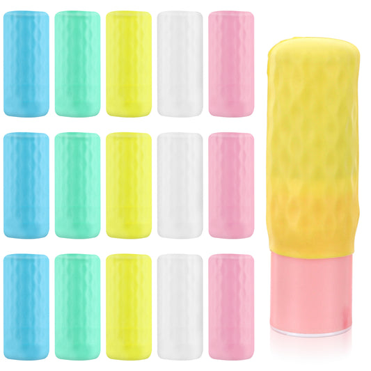 Guduling 15 Pcs Silicone Bottle Covers for Travel,Elastic Sleeves for Travel, Reusable Travels Bottle Covers Leak Proof for Body Wash Shampoo Container In Luggage(Multicolor)