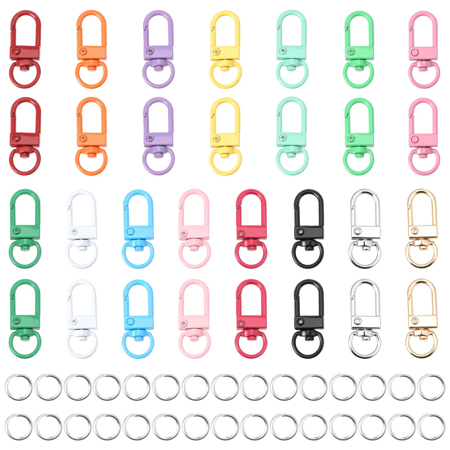 Guduling 60pcs Keyring Clips and 0.4 in Opening Rings, Small Metal Keychain Clip, Colorful Keyring Clips, Swivel Key Chains for Craft, Jewelry, Backpack Charm, DIY (1.24x0.44 in)