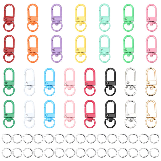 Guduling 60pcs Keyring Clips and 0.4 in Opening Rings, Small Metal Keychain Clip, Colorful Keyring Clips, Swivel Key Chains for Craft, Jewelry, Backpack Charm, DIY (1.24x0.44 in)