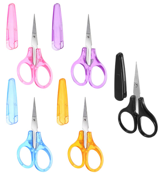 5 Pcs Mini Scissors, 3.6 Inch Small Scissors Sharp with Cover, Compact Stainless Steel & ABS Portable Craft Scissor (Pink, Purple, Blue, Black, Yellow)