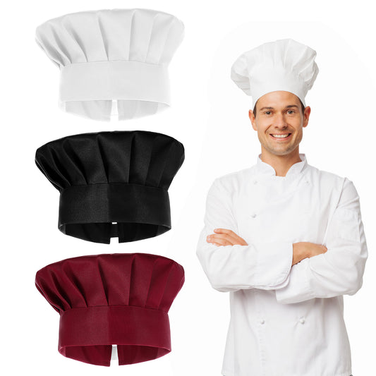 guduling 3-Pack Chefs Hat Men,Adjustable Elastic Chef's Hat,Unisex 3 Color Chef Hats for Men & Women, Perfect for Kitchen, Baking, Halloween & Christmas Parties