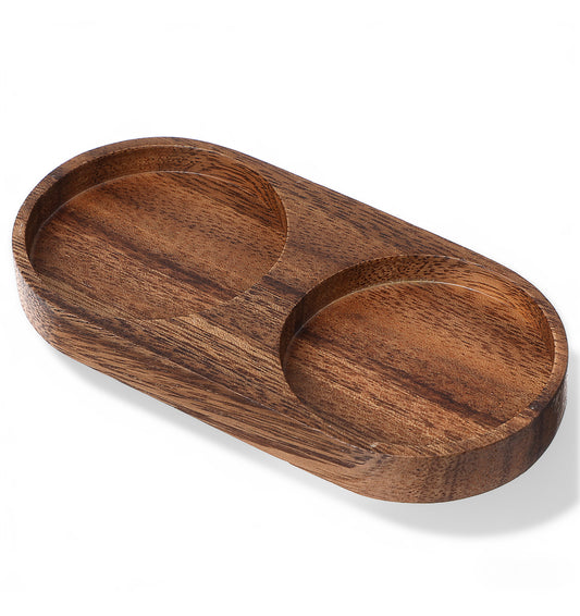 Salt And Pepper Tray, Wood Salt And Pepper Mill Tray Holder Fits Many Mills & Shakers (14.5 x 7 cm)
