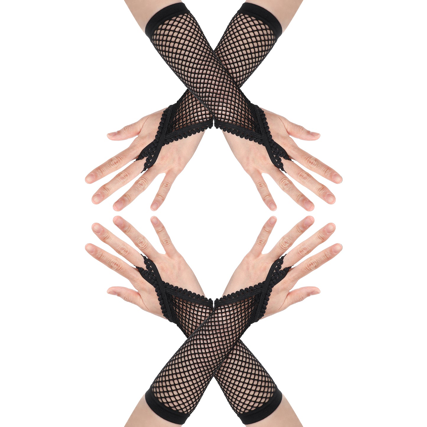 oruola 2 Pairs Fishnet Gloves,Mesh Gloves,Black Lace Sleeves,Resilient Fishnet Glove Fingerless For Women,Goth Punk 80s Party Cosplay Costume Accessories for Women & Girls