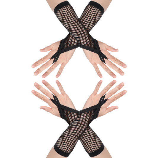 oruola 2 Pairs Fishnet Gloves,Mesh Gloves,Black Lace Sleeves,Resilient Fishnet Glove Fingerless For Women,Goth Punk 80s Party Cosplay Costume Accessories for Women & Girls
