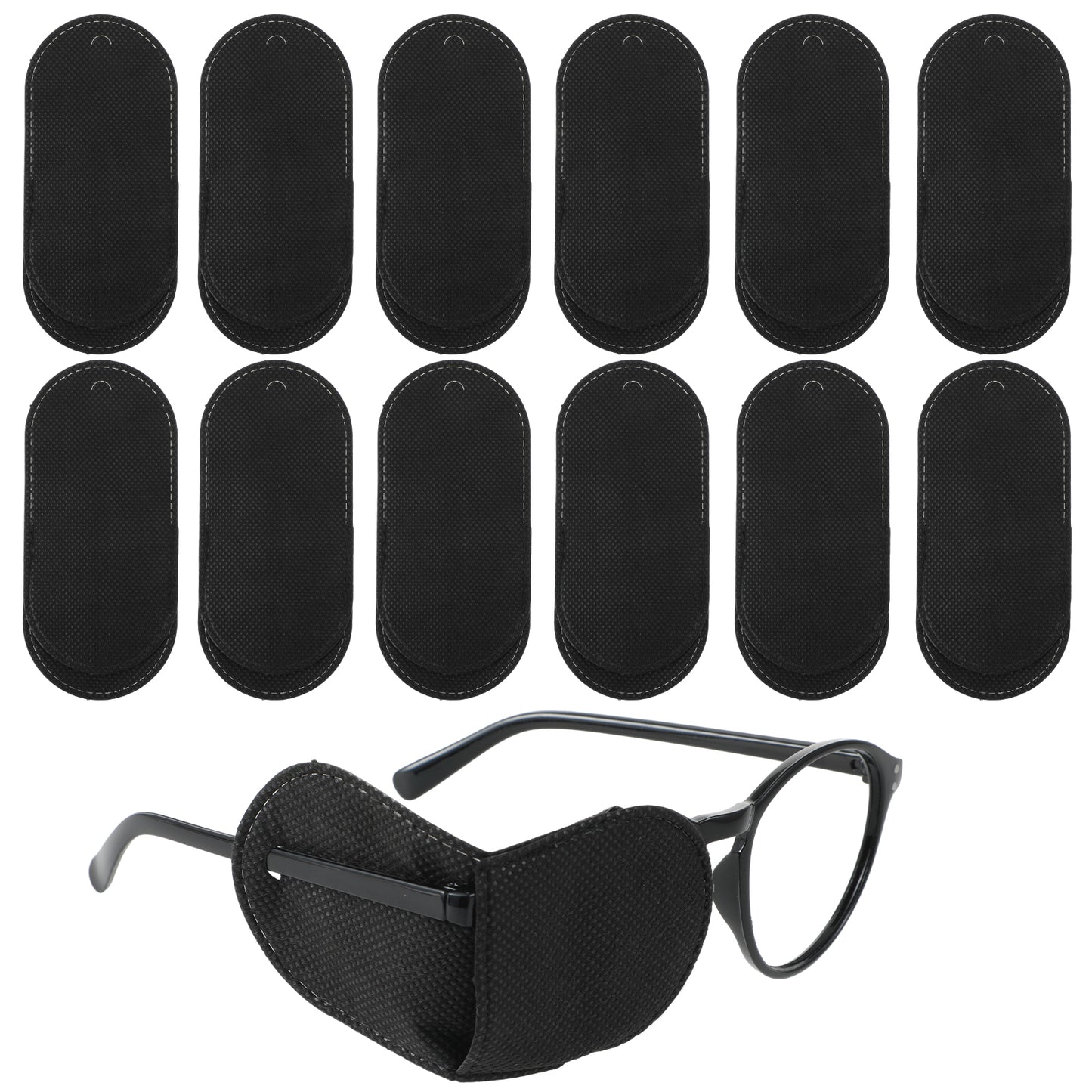 Oruola 12pcs Eye Patch for Glasses,Black Eye Patches for Adults,Reusable Eye Patches for Men,Non-Woven Fabric Eye Patches to Cover Left or Right Eye Strengthen Vision and Improve Amblyopia,Lazy Eye