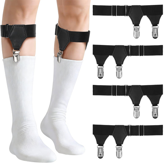 guduling 4-Pack Sock Suspenders Mens,Adjustable Elastic Sock Garters for Men with Non-Slip,Non-Slip Socks Strap Suspenders for Dress Socks, Tuxedos, Uniforms & Vintage Formal Wear