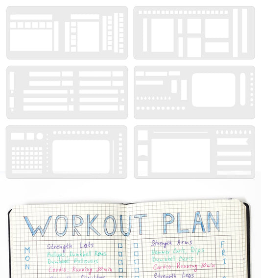 6 Pack Planner Stencil, Journaling Stencils for Planners, Handmade Flexible Templates for Checklists, Boxes & Lines, Daily Planning (6 Designs)