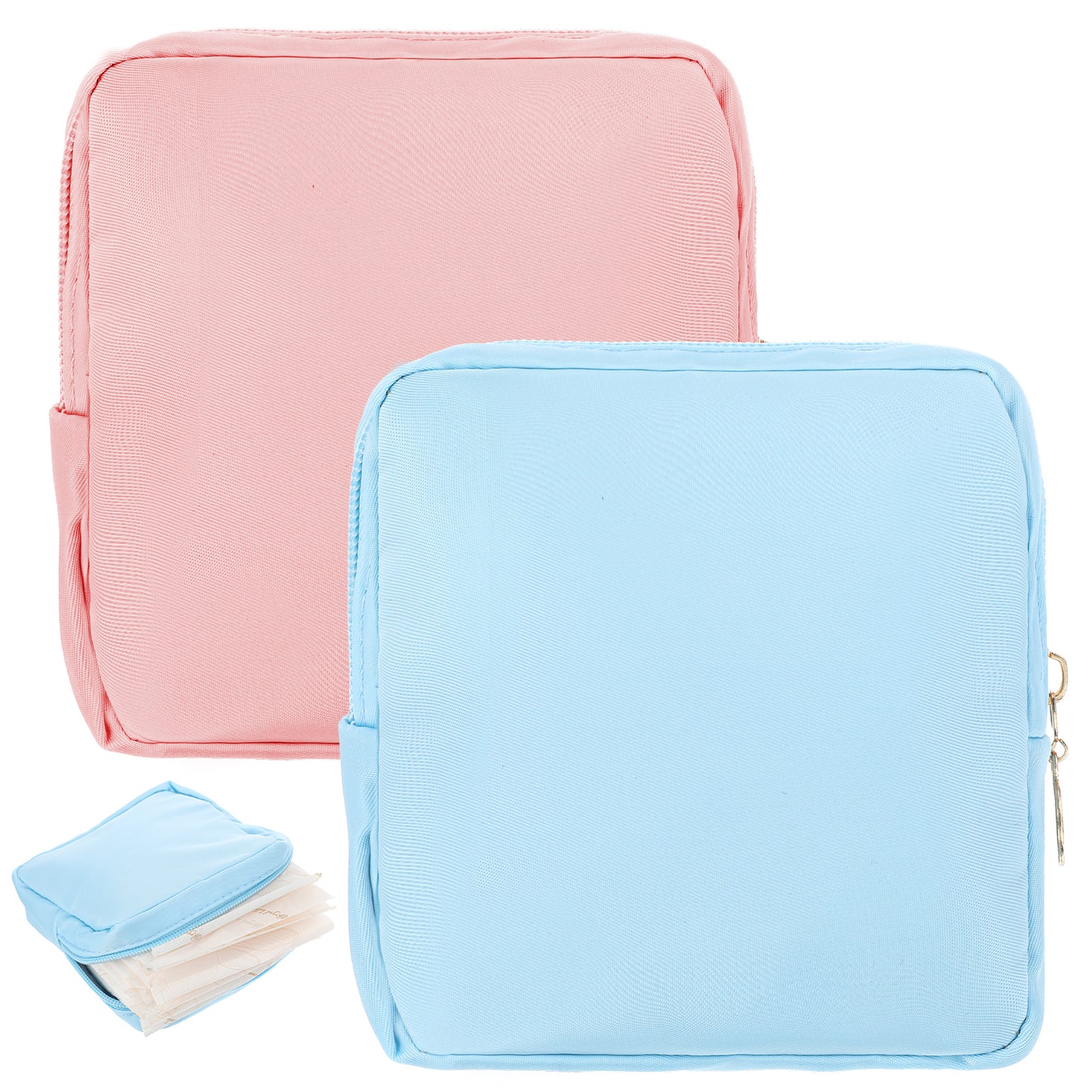 oruola 2pcs Sanitary Pad Storage Bag,Portable Sanitary Bags, Period Pouch with Zipper,Menstruation First Pad Bags Tampon Holder for Women,Sanitarys Towel Bag for Women and Teen Girls (Blue,Pink)