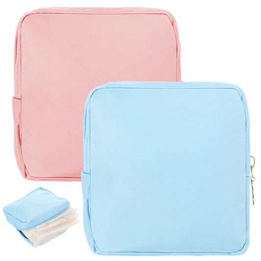 oruola 2pcs Sanitary Pad Storage Bag,Portable Sanitary Bags, Period Pouch with Zipper,Menstruation First Pad Bags Tampon Holder for Women,Sanitarys Towel Bag for Women and Teen Girls (Blue,Pink)