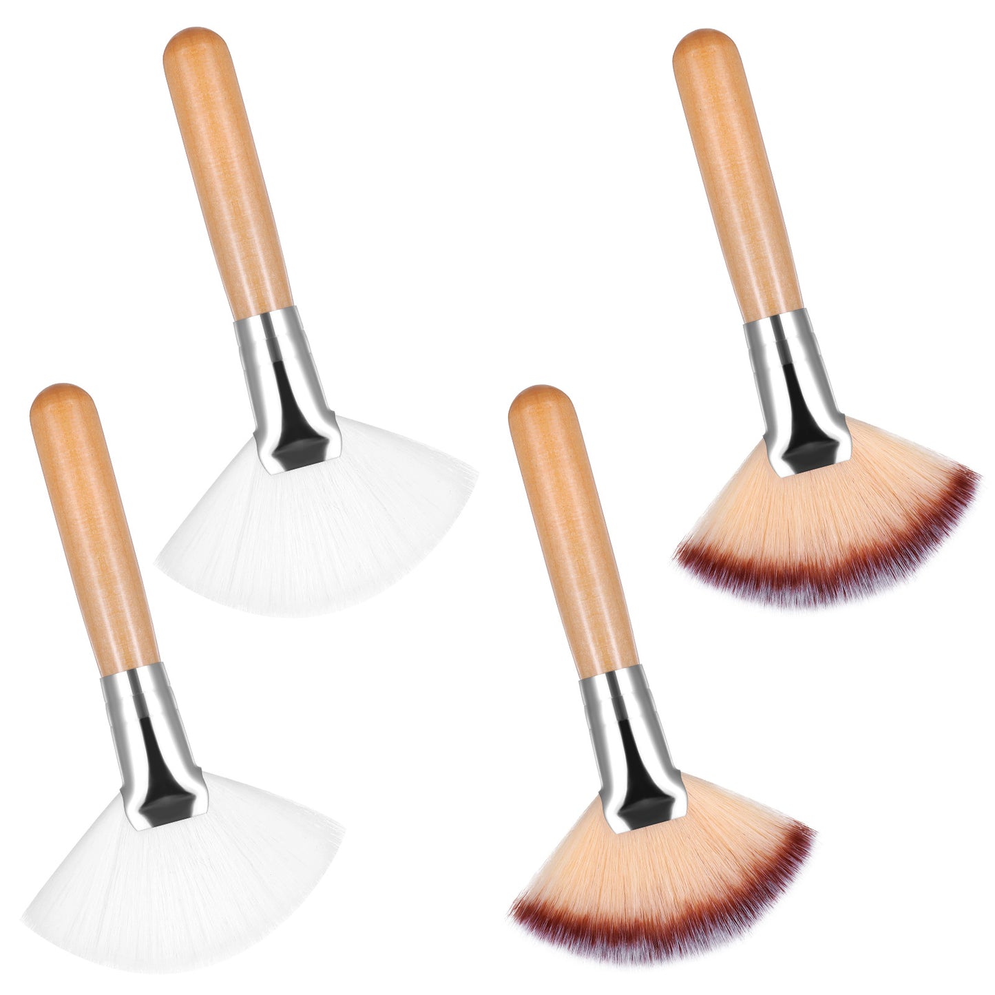 Classicseali 4PCS Facial Brushes, Soft Fan Brush Makeup, Long-Handled Loose Powder Contour Setting Facial Fans Brush, for Female Blush, Highlights, Shadows, Eyeshadow, Loose Powder