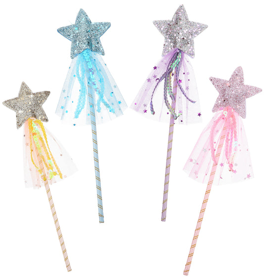 Thrymme 4Pcs Fairy Wands, 11.2-Inch Multicolor Glitter Star Wands, Princess Role Play Props for Birthday Party Favors Wedding Cosplay Gifts