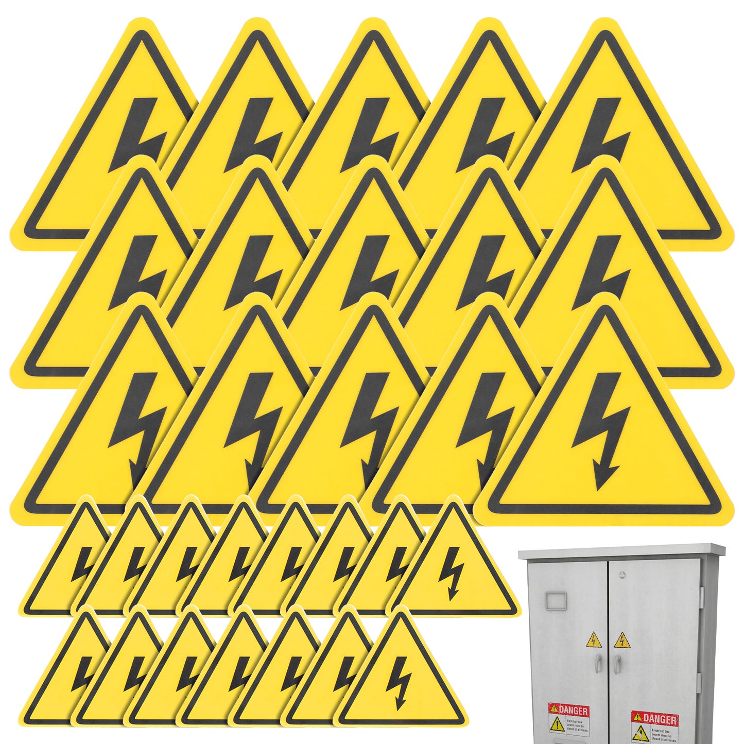 Guduling 30 Pcs Warning Signs,Electrical Hazard Warning Safety Sign Sticker, Self Adhesive Vinyl Danger Symbol (Black & Yellow, 5cm x 4.2cm & 10cm x 8.4cm)