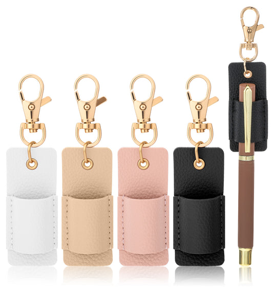 4 Pack Lanyard Pen Holder, Anti-Lost Badge Pen Holder and Pen Lanyard, Secure Pen Clips for Nurses, Teachers & Office Workers (Pink, Beige, White, Black)