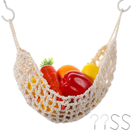 Guduling Fruit Hammock Under Cabinet,Hanging Fruit Hammock,Fruits Hammocks for Kitchen Hand-Woven Boho Fruits Holder Net Organization Banana Basket for Home Dining Room Cabinet Decor