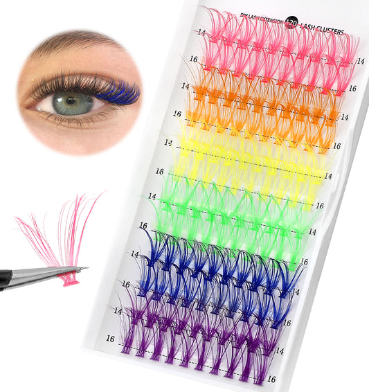 120 Clusters Coloured Lashes, D Roll 6 Colors 14-16mm Mixed Length Easy to Apply for Daily Party Cosplay Makeup Eyelash Extensions