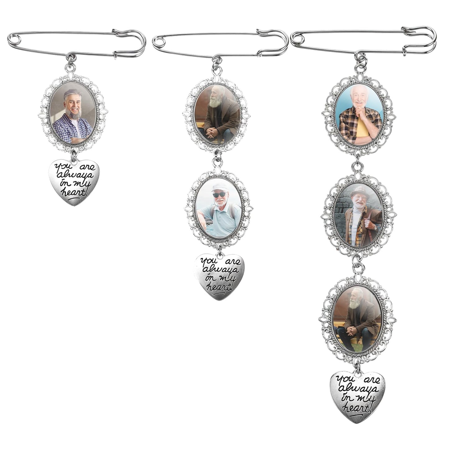 Classicseali 3pcs Bouquet Charm,Elegant Bridal Bouquet Charm, Perfect Photo Charms for Bridal Bouquets Keepsake, Memorial Charms Pins for Cherished Moments