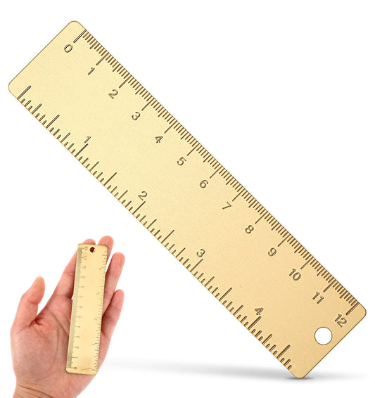 1 Pc Metal Ruler, 3 x 13 cm Pure Brass Mini Measuring Tool for Drawing, Journaling & Notebook (Yellow)