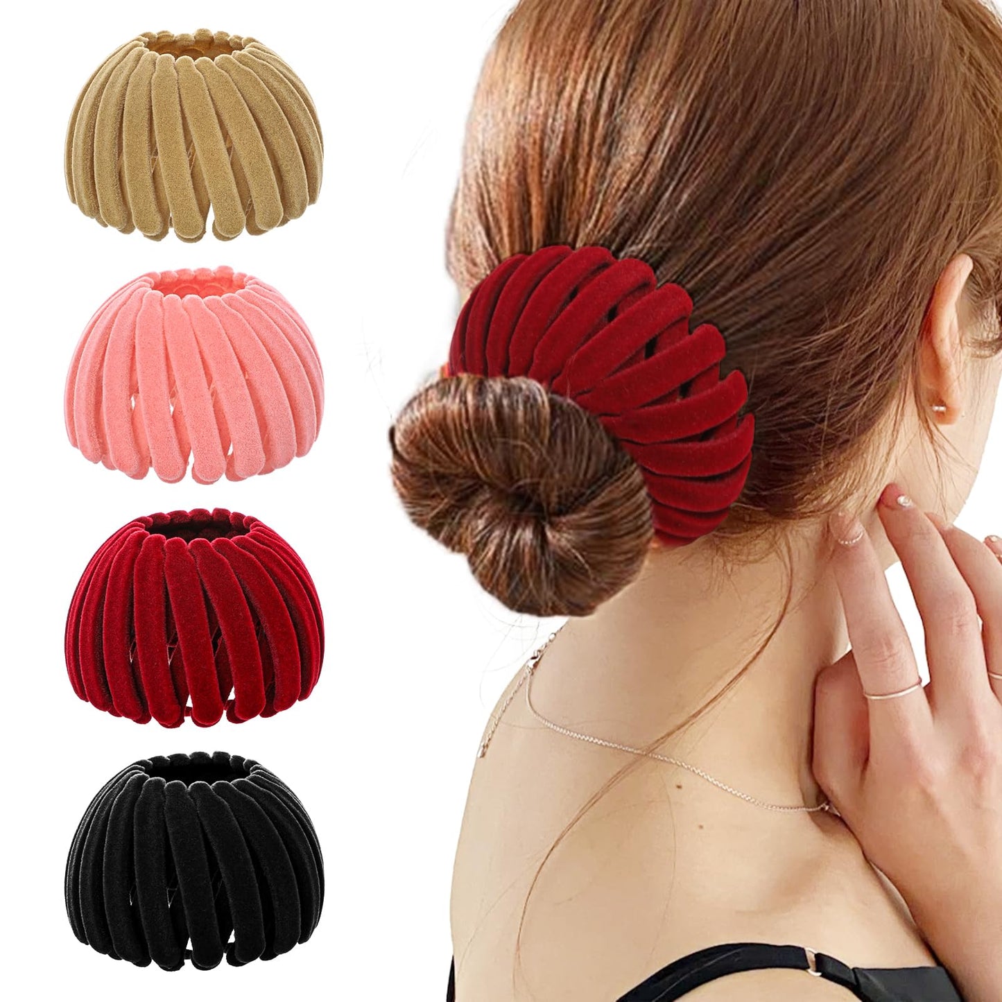 Oruola 4pcs Bird Nest Hair Clip,Expandable Birds Nest Hair Clip for Women and Girls,Velvet Fabric Hair Nest for Women, Anti-Skid Design, Compatible with Thin and Thick Hair