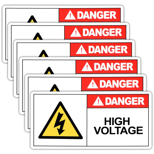 Elegaperma 6 Sheets High Voltage Warning Signs, Industrial Strength Adhesive Electric Panel Labels, Compliant Danger High Voltage Safety Stickers