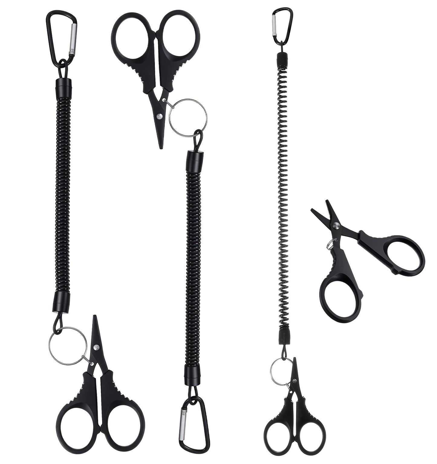 ValueBargain 3PCS Fishing Scissors, Stainless Steel Fishing Pliers with Retractable 3PCS Lanyard for Braided Line, Saltwater Freshwater Fishing Line Cutter (Black)
