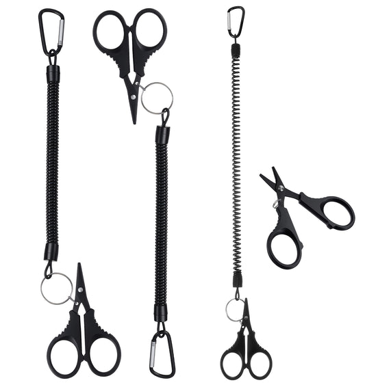 ValueBargain 3PCS Fishing Scissors, Stainless Steel Fishing Pliers with Retractable 3PCS Lanyard for Braided Line, Saltwater Freshwater Fishing Line Cutter (Black)