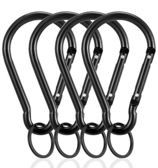 Heasy 4 Pieces of Large Hook Clip, 4-inch D-Ring Heavy-Duty Hook Clip, Spring Hook with Keychain, Small Hook Clip, Aluminum Hook Clip