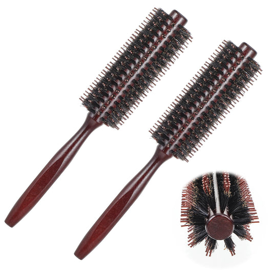 Oruola 2pcs Round Hair Brushes for Women,Boar Bristle Round Brush,Round Hair Brushes for Women Blow Drying with Wood Handle,Suitable for Straightening Curling Volumizing and Detangling