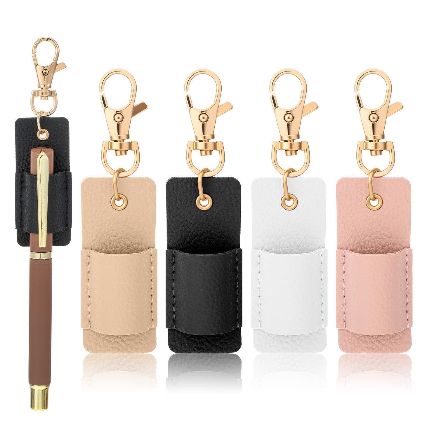 Lanyard Pen Holder, 4 Pcs Anti-Lost Leather Pen Holder for Lanyard & Badge Reel (Multi-Colored)