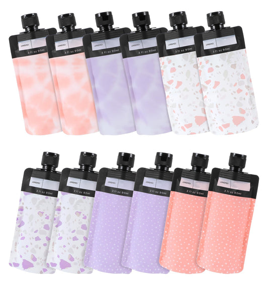 Liquid Pouches for Travel, 12Pcs Leakproof Refillable 3oz Containers, Leakproof Toiletries Bags for Shampoo & Lotion Organization for Business Trips & Vacation Packing