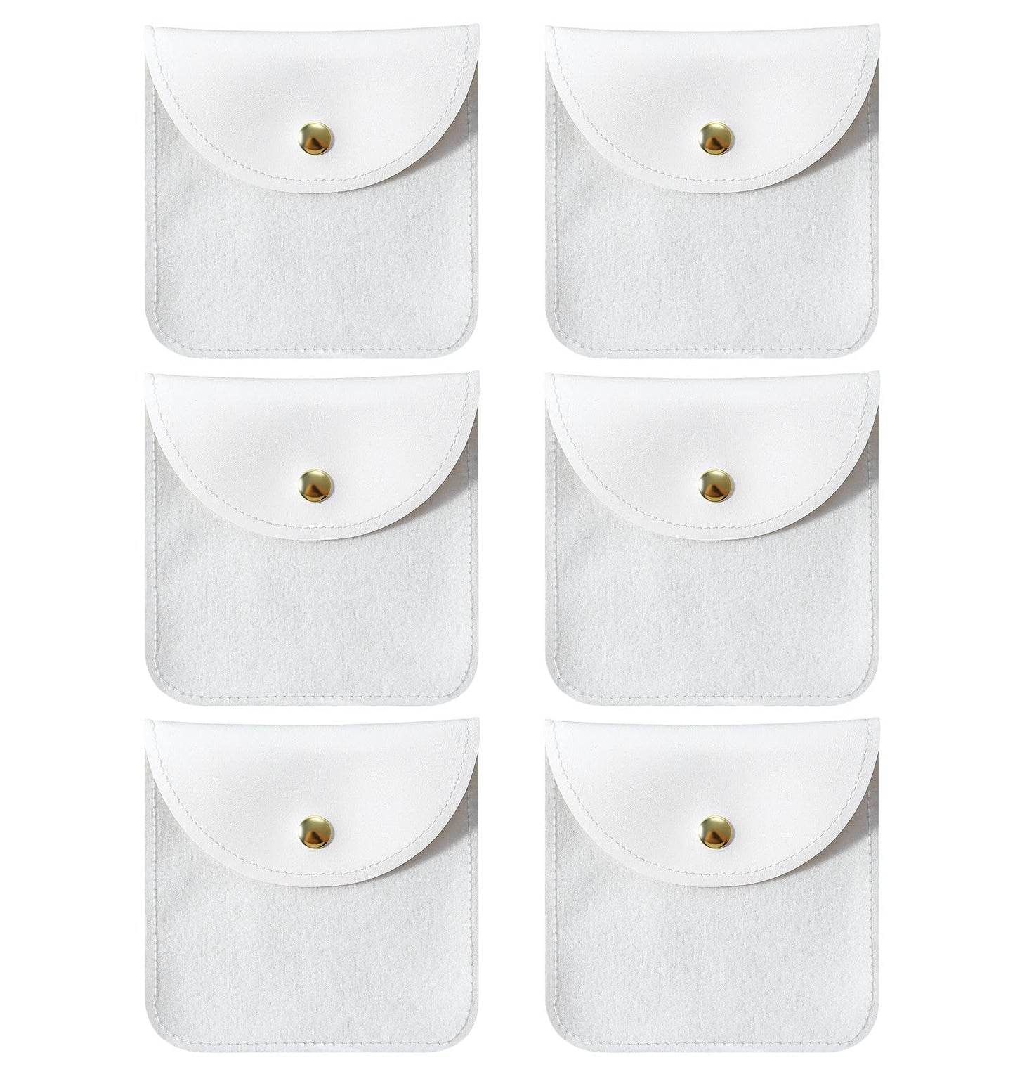 Mini Jewelry Bags 6-Pack - Clear Travel Jewelry Organizer with Velvet Lining, Waterproof Leather Pouch Set for Women (White Portable Storage for Earrings/Rings)
