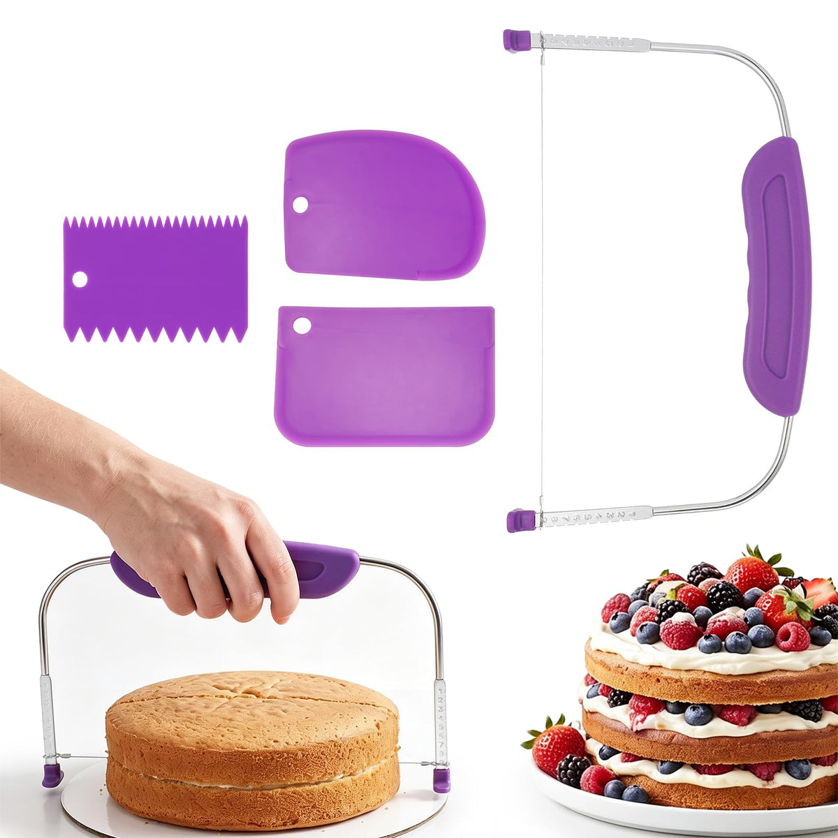 Elegaperma 27 x 16 cm Cake Cutter, Cake Saw with 3 Cake Scrapers