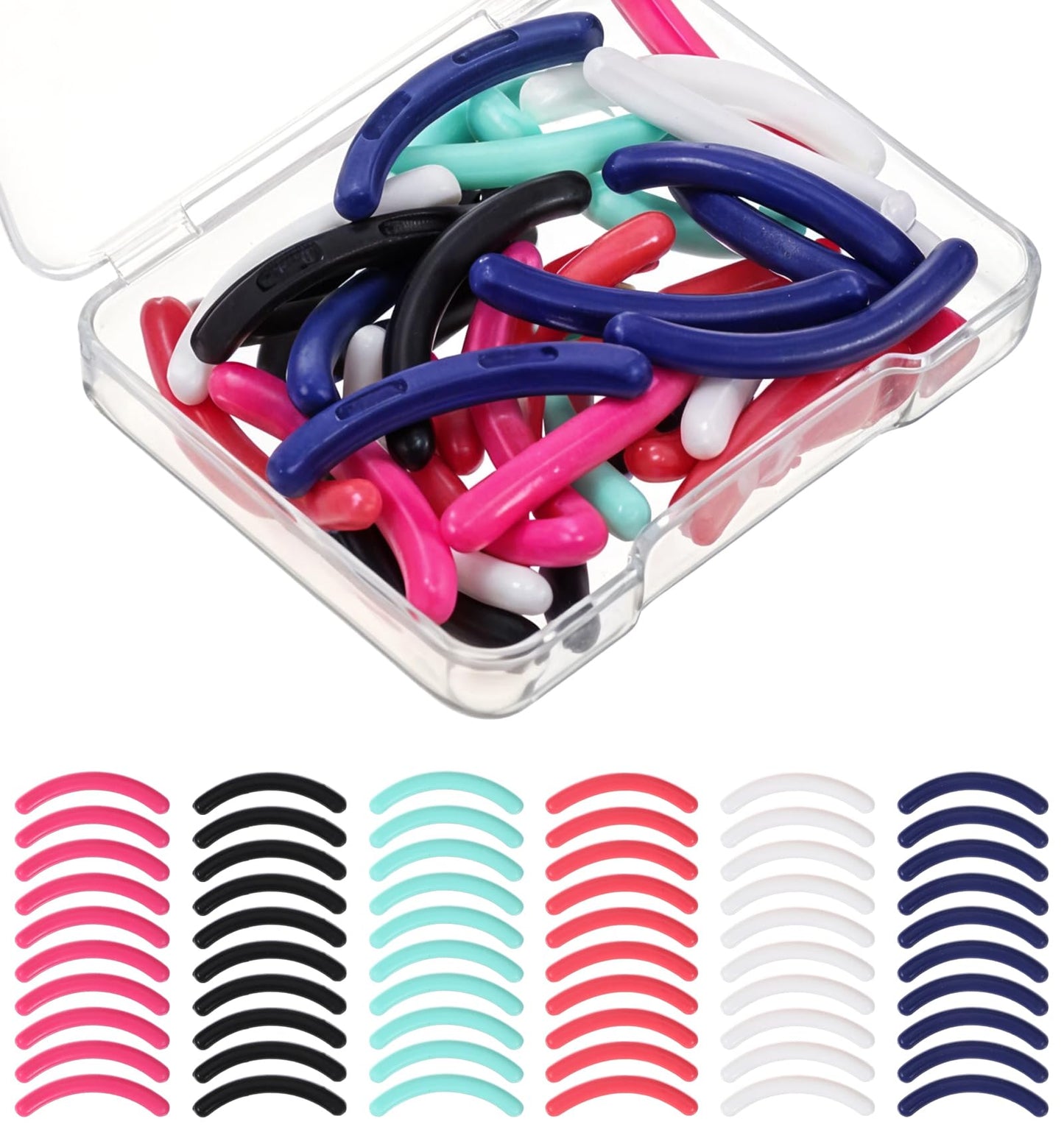 Eyelash Curler Refills, 60Pcs Colorful Wooden Baby Hangers with Cute Bear Ears Set, Universal Soft Replacement Pads with Storage Box