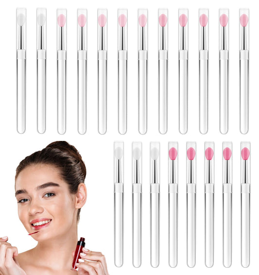 Silicone Lip Brush, 20pc Lip Brushes Applicator Set with Caps, Portable Reusable Makeup Tools for Lipstick Gloss & Eyeshadow