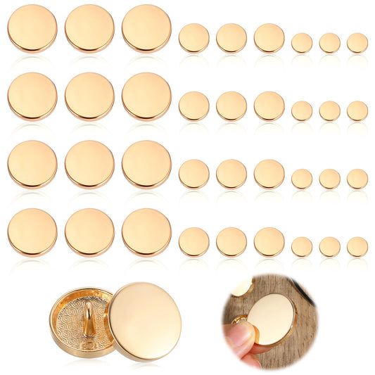 Classicseali 36pcs Gold Buttons,3 Sizes Gold Button for Blazer,Flat Buttons for Sewing,Crafting and Decoration,Premium Zinc Alloy Button for Coat,Jacket,Suit,and Shirt (25mm/15mm/10mm)