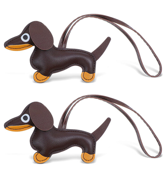 ValueBargain 2 Pcs Dog Keyring, Handmade Leather Handbag Charms for Womens, Backpack & Keys, (Dark Brown, 7.5 x 11.5 cm)