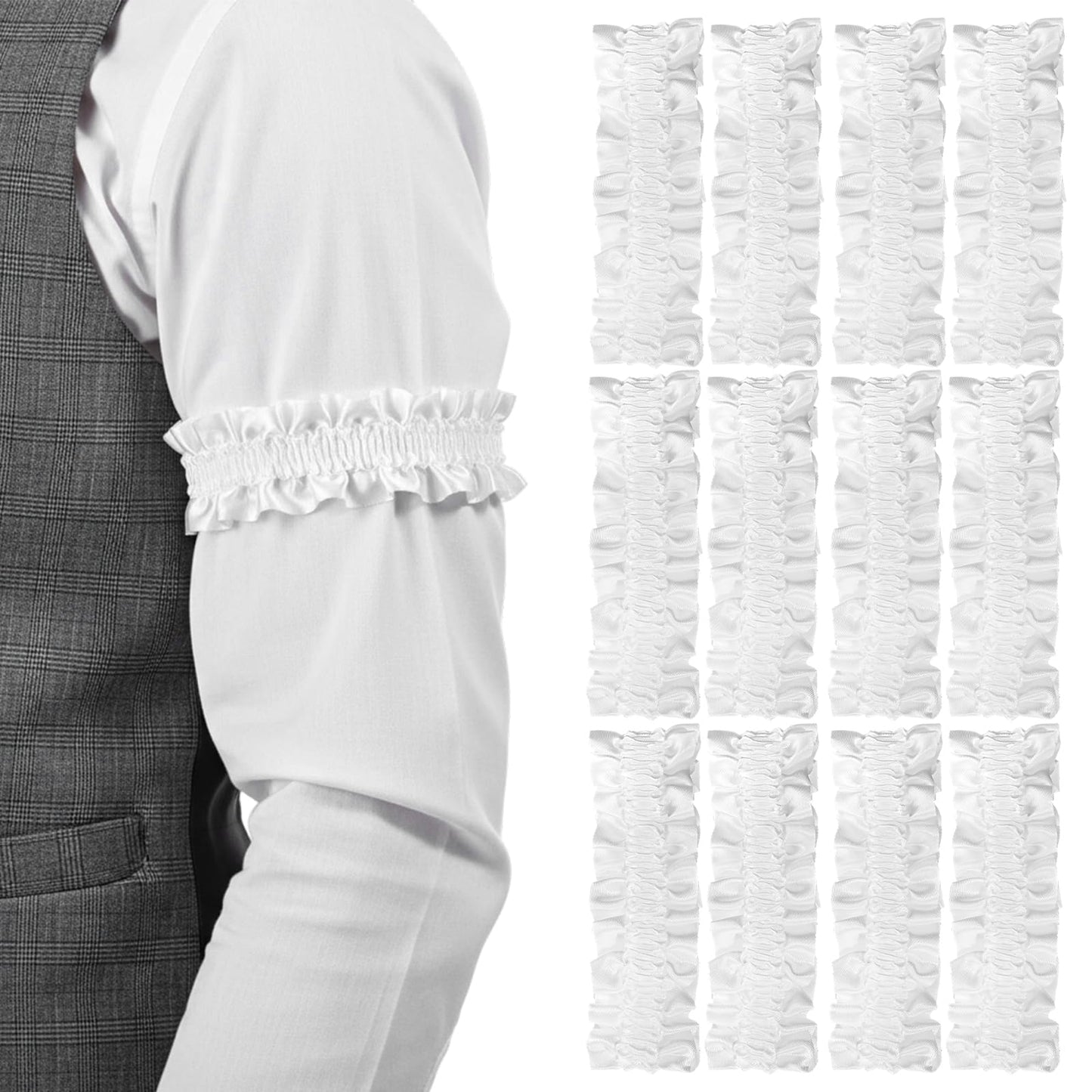 Elegaperma 6-Pair Arm Garters for Men, White Sleeve Garters for Men, Complete Homecoming Garter Supplies Kit for Party Performance Team Events and Costume Accessories