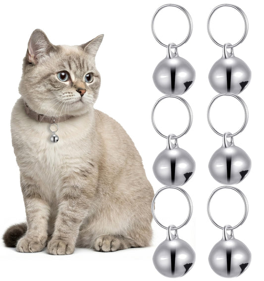 Thrymme 6 Pcs Cat Bell, Copper Dog Bell for Collars, Small Silver Pet Collar Charms with Clasps (1.2 cm Diameter)