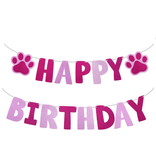 Dog Birthday Banner, 9.8 Feet Happy Birthday Dog Banner Pet Party Decoration Claw Theme for Pet Themed Birth Day Party Supplies, Paper Card Stock Bday Decoration Rose Red
