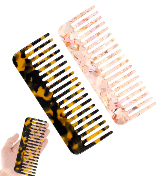 2PCS Large Wide Tooth Comb for Women, Tortoise Shell Comb for Thick Curly Wavy Wet Dry Hair, Suitable for Women Girls, Apricot Pattern (4.65×1.77 inch)