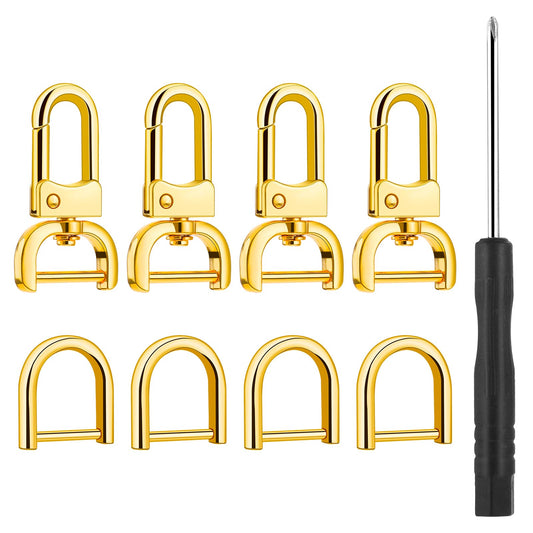 Oruola 8pcs Detachable Snap Hook Swivel Clasp,Swivel Hooks for Purses,Gold D Ring Keychain with Screw Bar,3/4 inch Purse Hardware for Bag Making,DIY Purse Strap Replacement