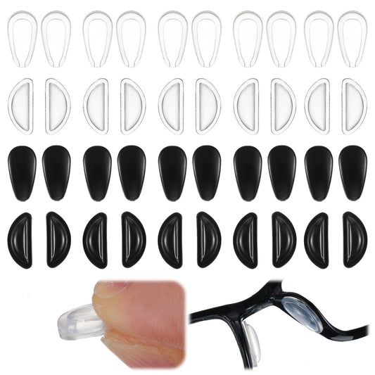 Elegaperma 20 Pairs Eyeglasses Nose Pads,Anti Slip Nose Pads for Glasses,Comfortable Silicone Eyeglass Pad for Noses,Heighten Air Chamber Glasses Noses Pad Replacement for Plastic Frames(Black/Clear)