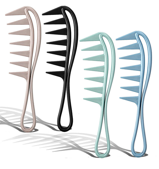 4 Pack Extra Wide Tooth Comb, Large Shark Combs Set for Detangling Wet & Curly Hair Anti-Static Hairdressing Tool for Men, Women Styling Champagne, Black, Blue, Green