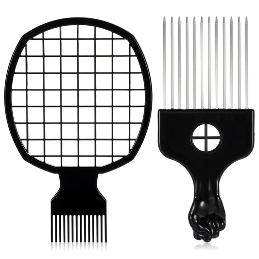 Oruola 2pcs Hair Pick for Black Men,Afro Pick & Twist Comb for Women Men,Metal Hair Pick and Twist It up Comb for Wig Braid,Curly Hair Detangling,Styling and Lifting